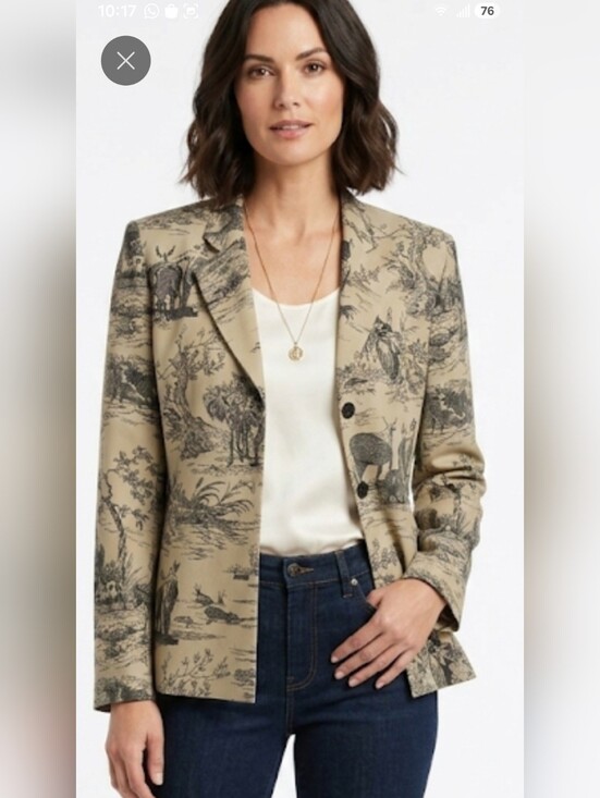 Barve Benard Jackets & Blazers - Barve Benard Printed Tan Toile Blazer Jacket - Women's Tailored Coat,Size 8